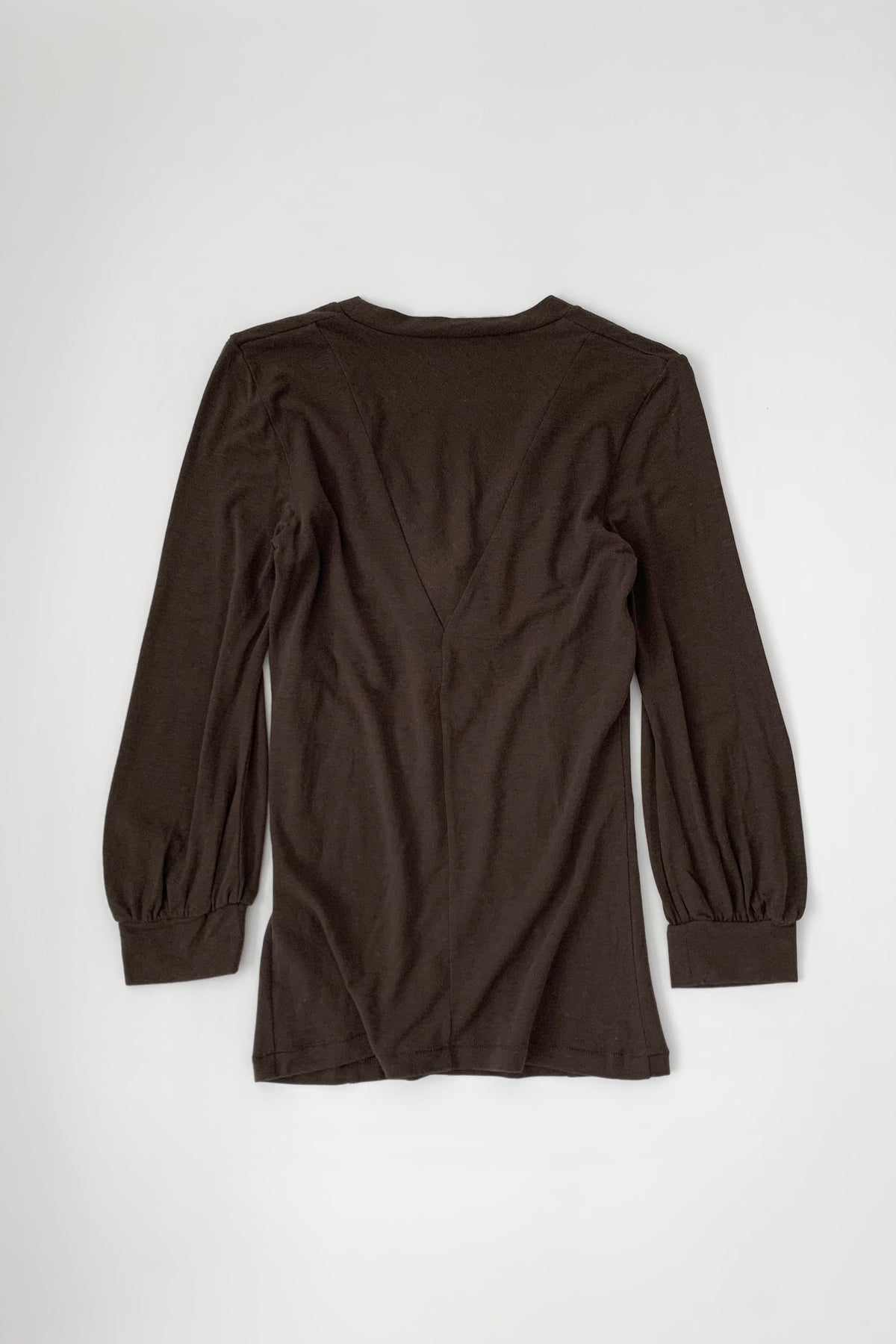 khaki brown v neck puff sleeve tops