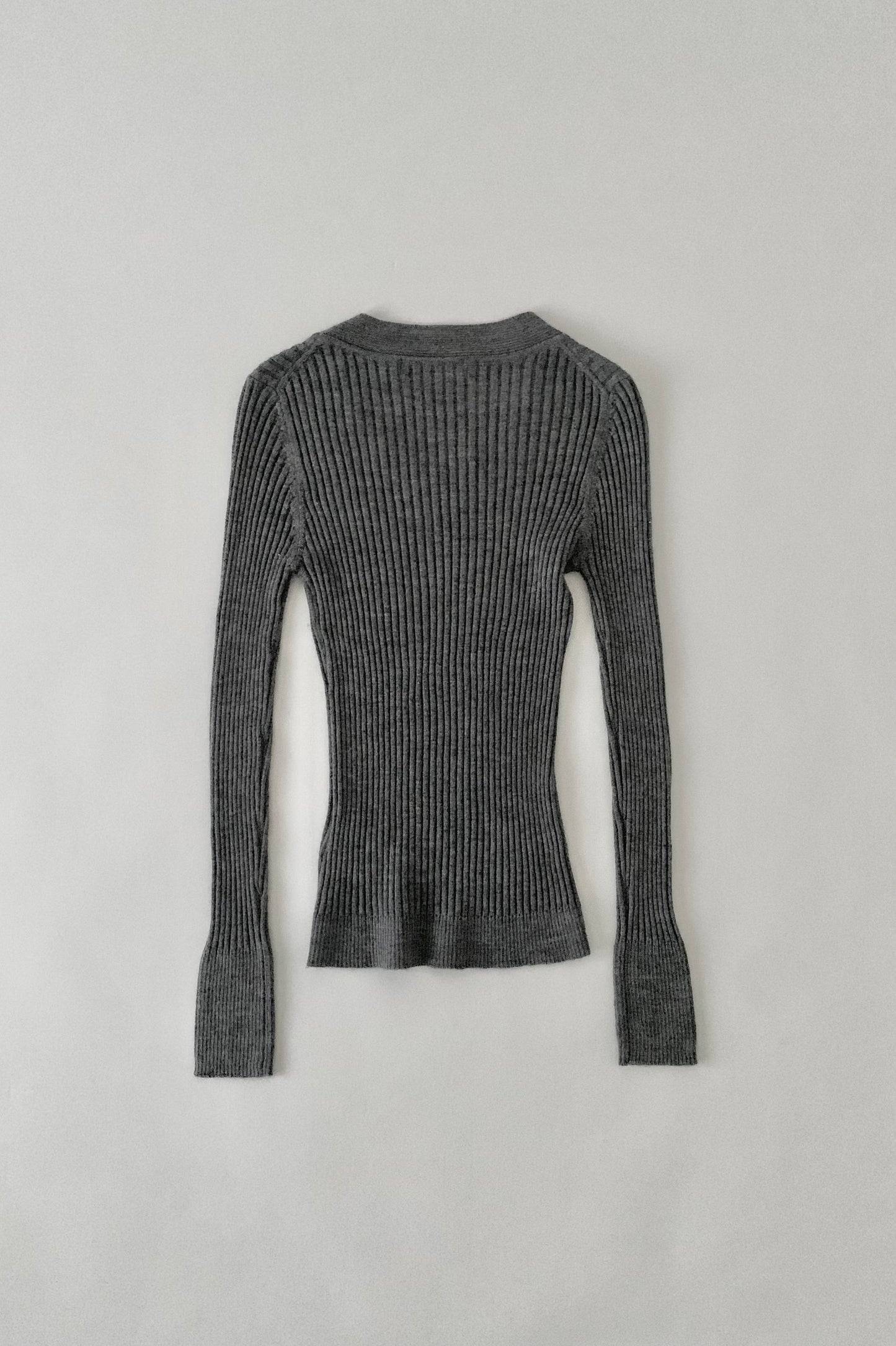 gray rib round neck knit tops