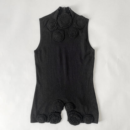 black rose motif knit vest