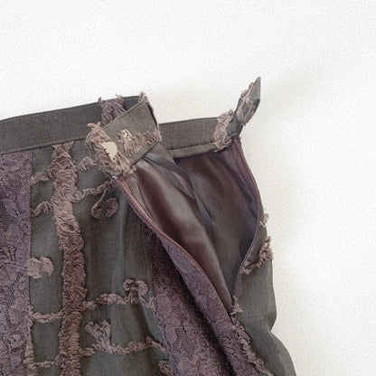 brown lace fringe long skirt