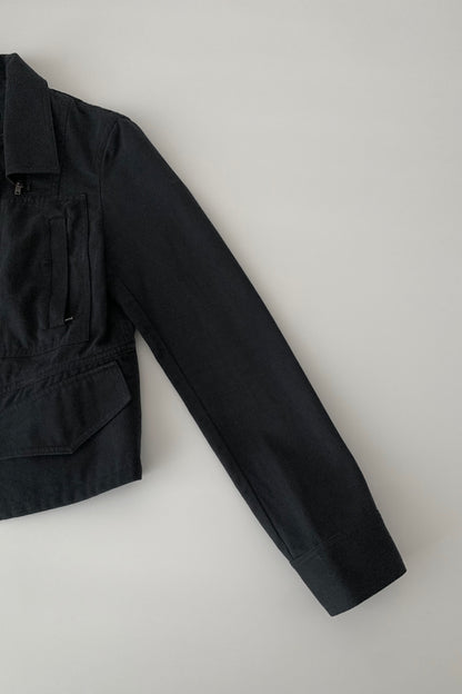 dark navy 2 way collar cotton jacket