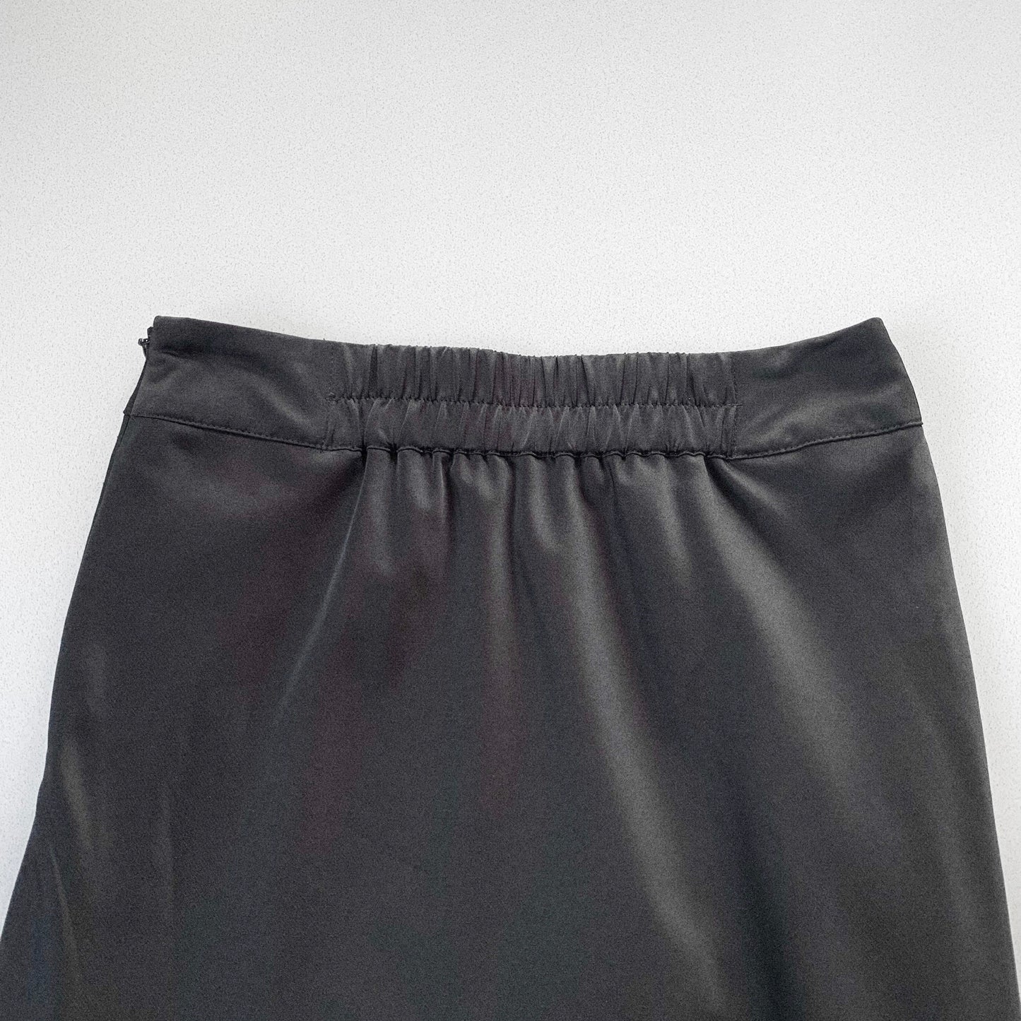 black satin flare long skirt