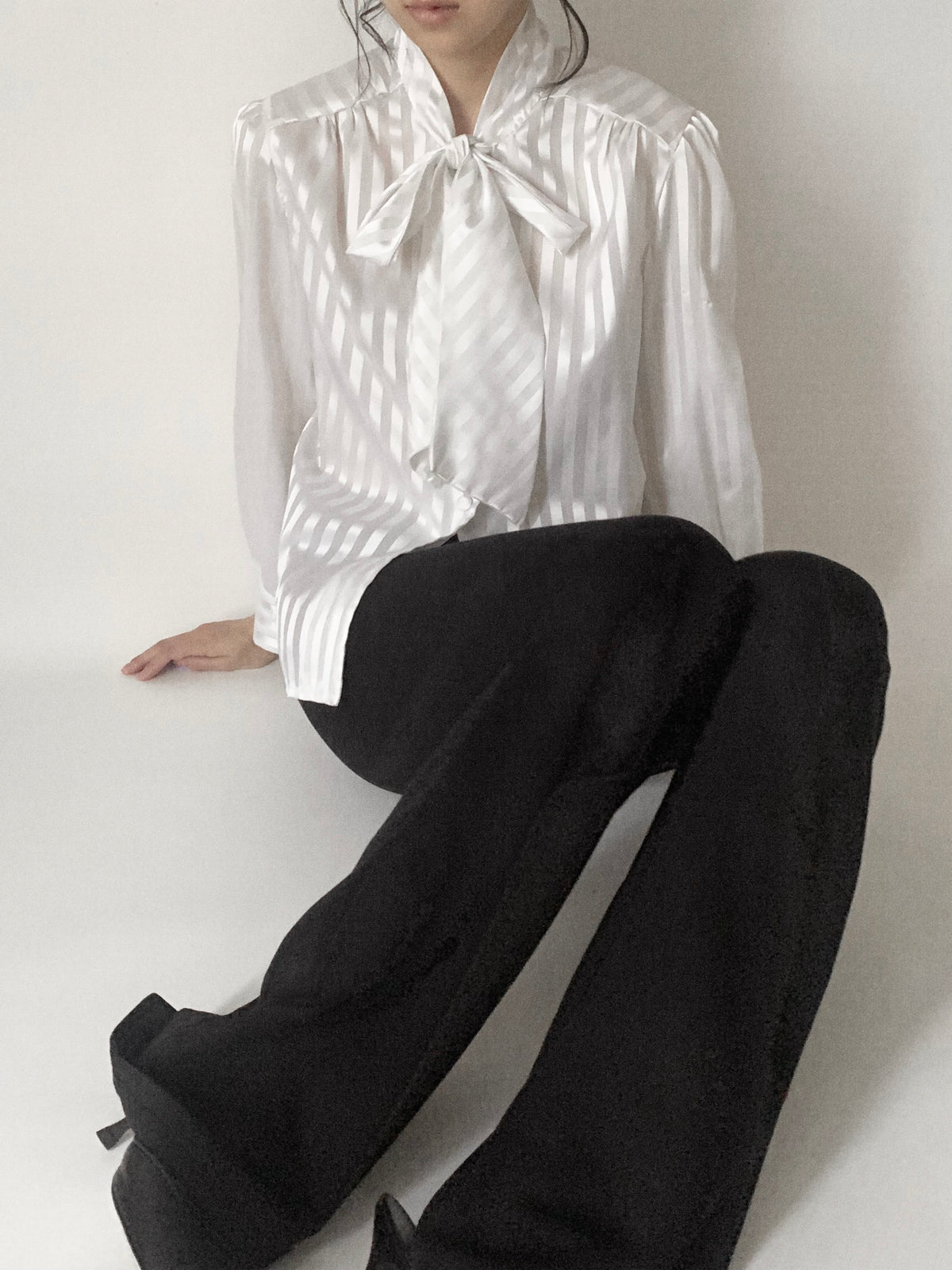 white satin tie shirt