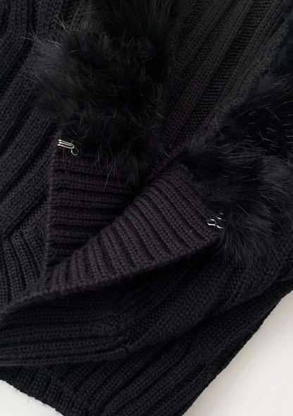black fur knit short cardigan
