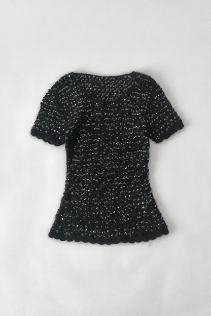 black mohair sequins knit tops