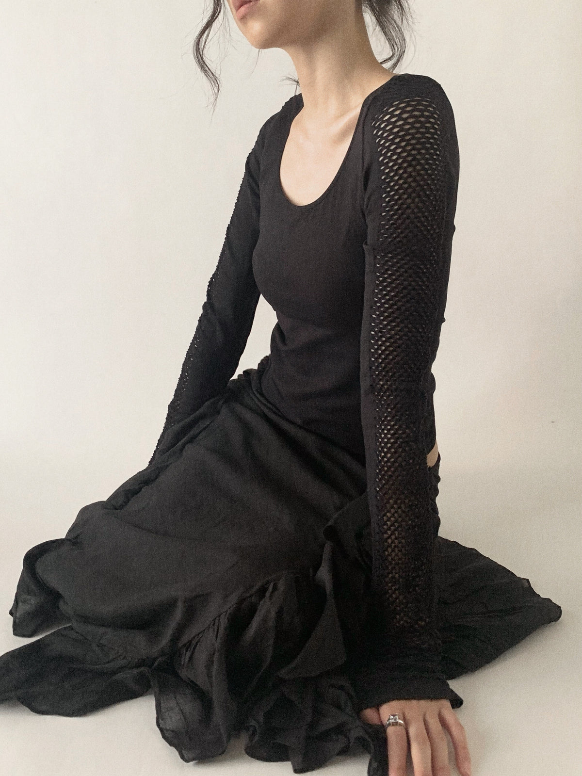 DKNY black mesh long sleeves