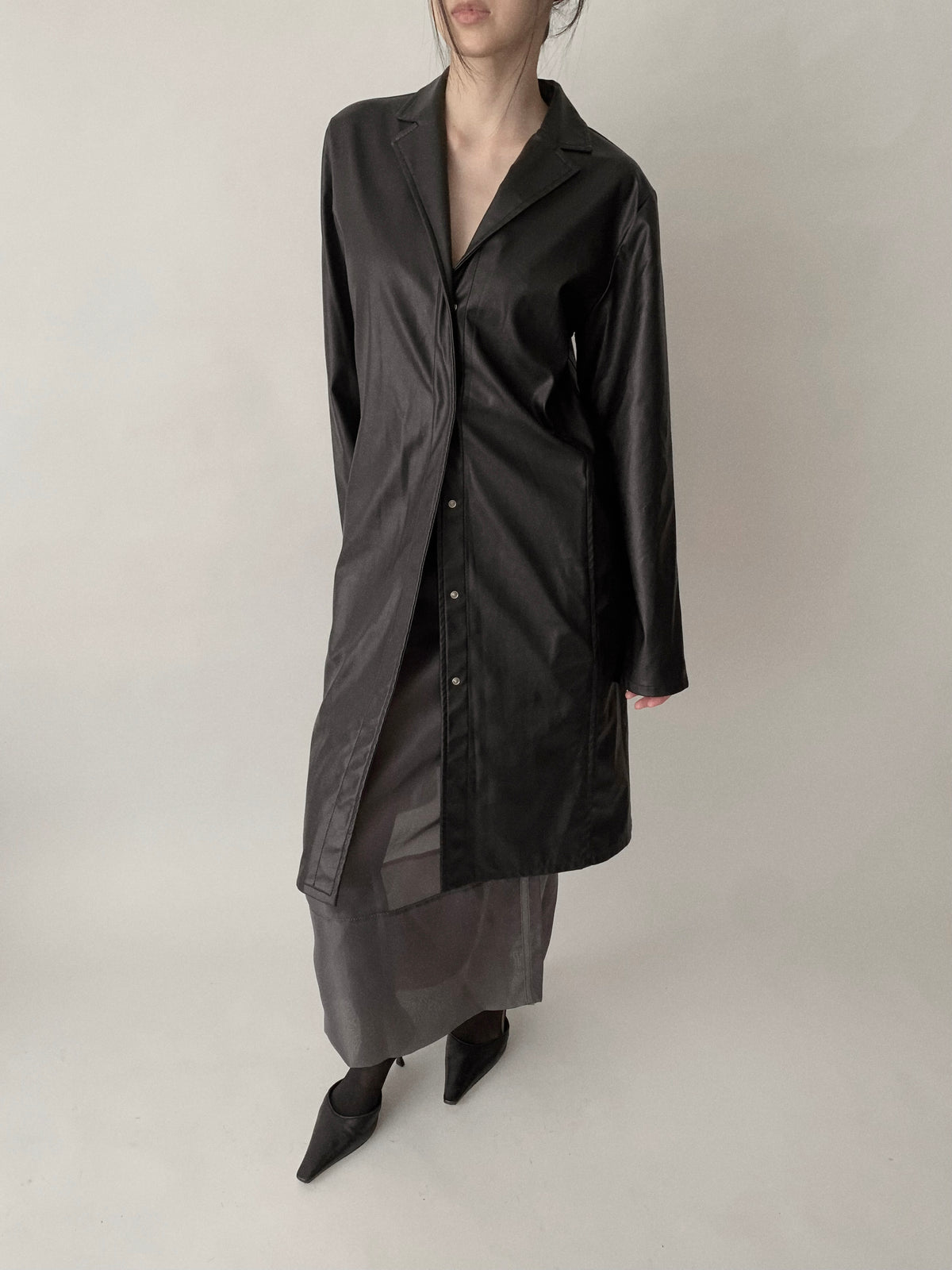 black  leather long coat