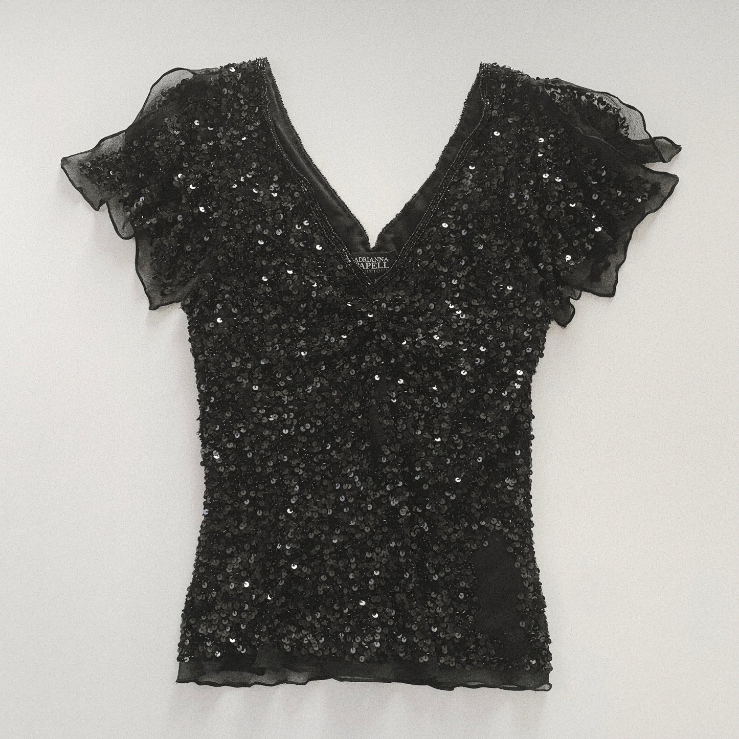 black sequins silk organzy tops