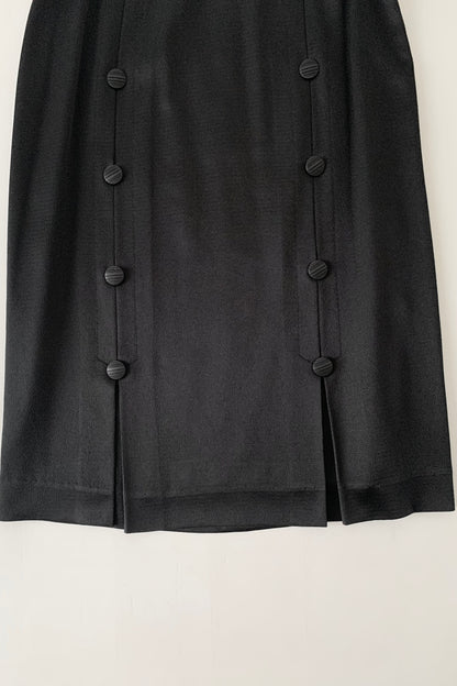 black satin double buttons skirt