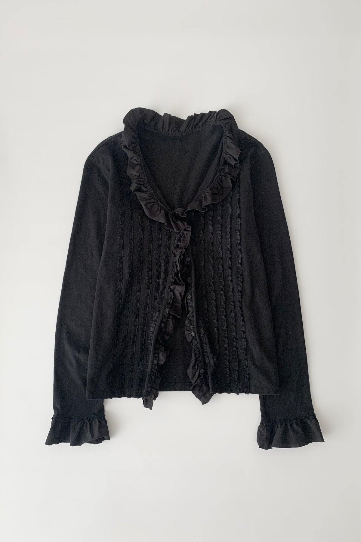 black frill buttons cotton cardigan