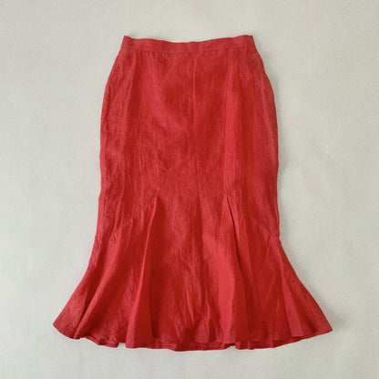Italy red linen flare skirt
