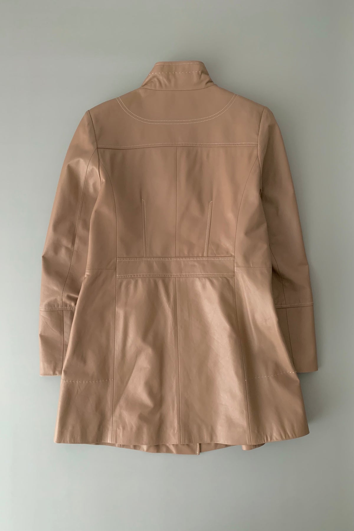 pink brown lamb leather stitch coat