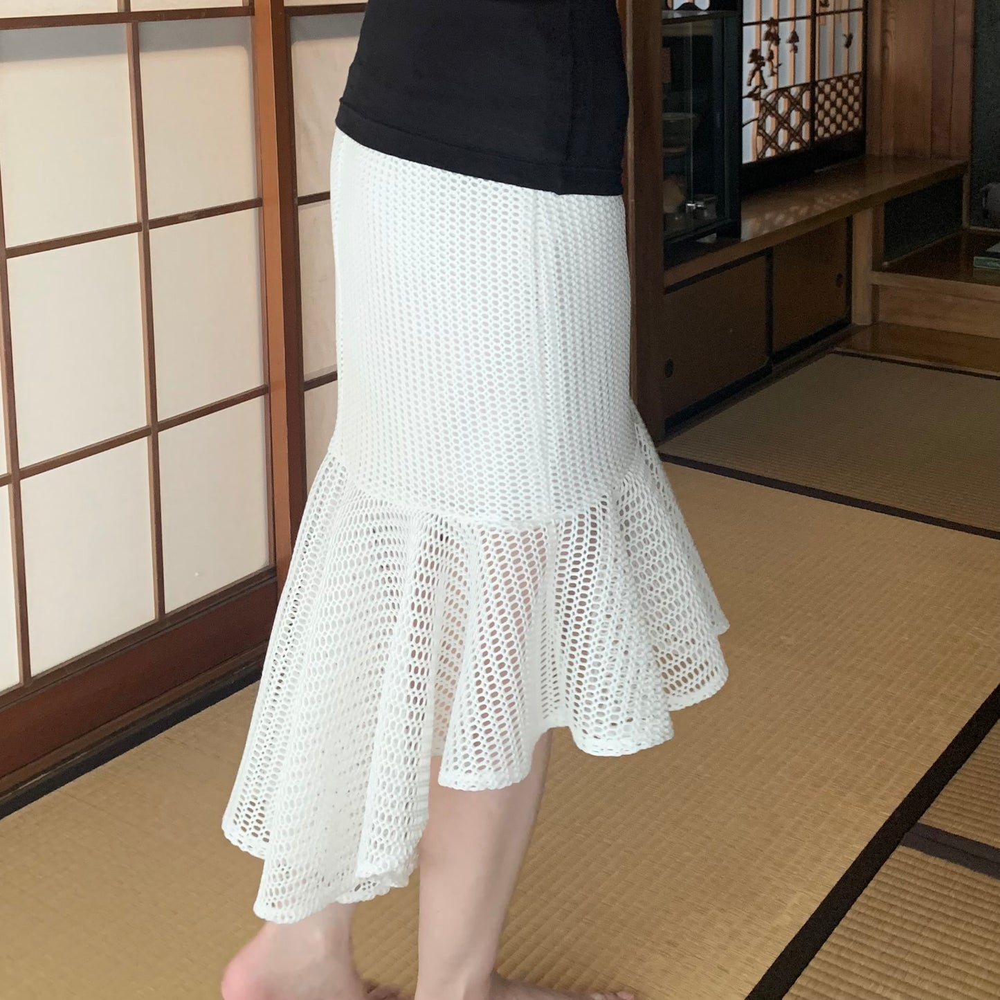white mesh mermaid skirt