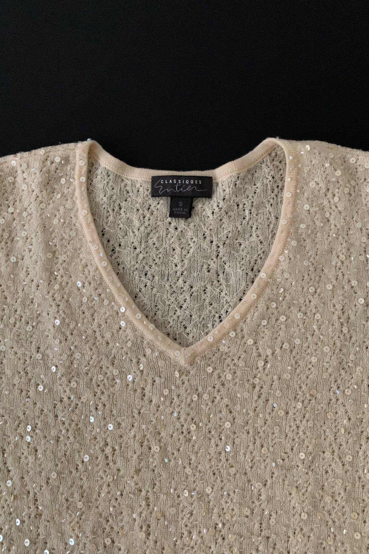 cream sequins kint wool tops