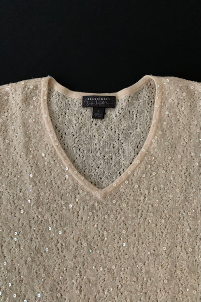cream sequins kint wool tops
