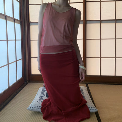 Italy dusty red sheer tops