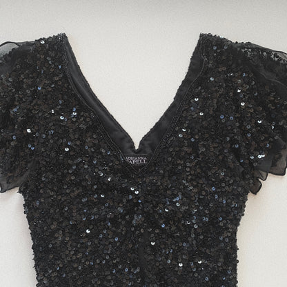 black sequins silk organzy tops