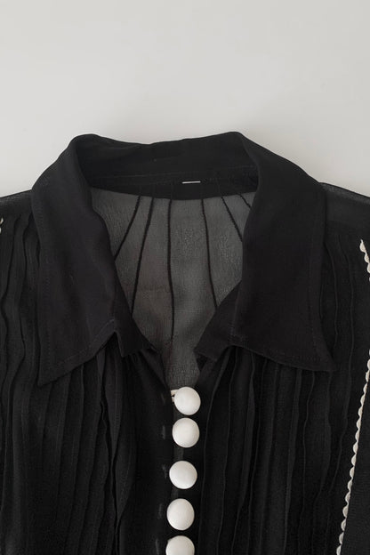 black sheer white buttons shirt