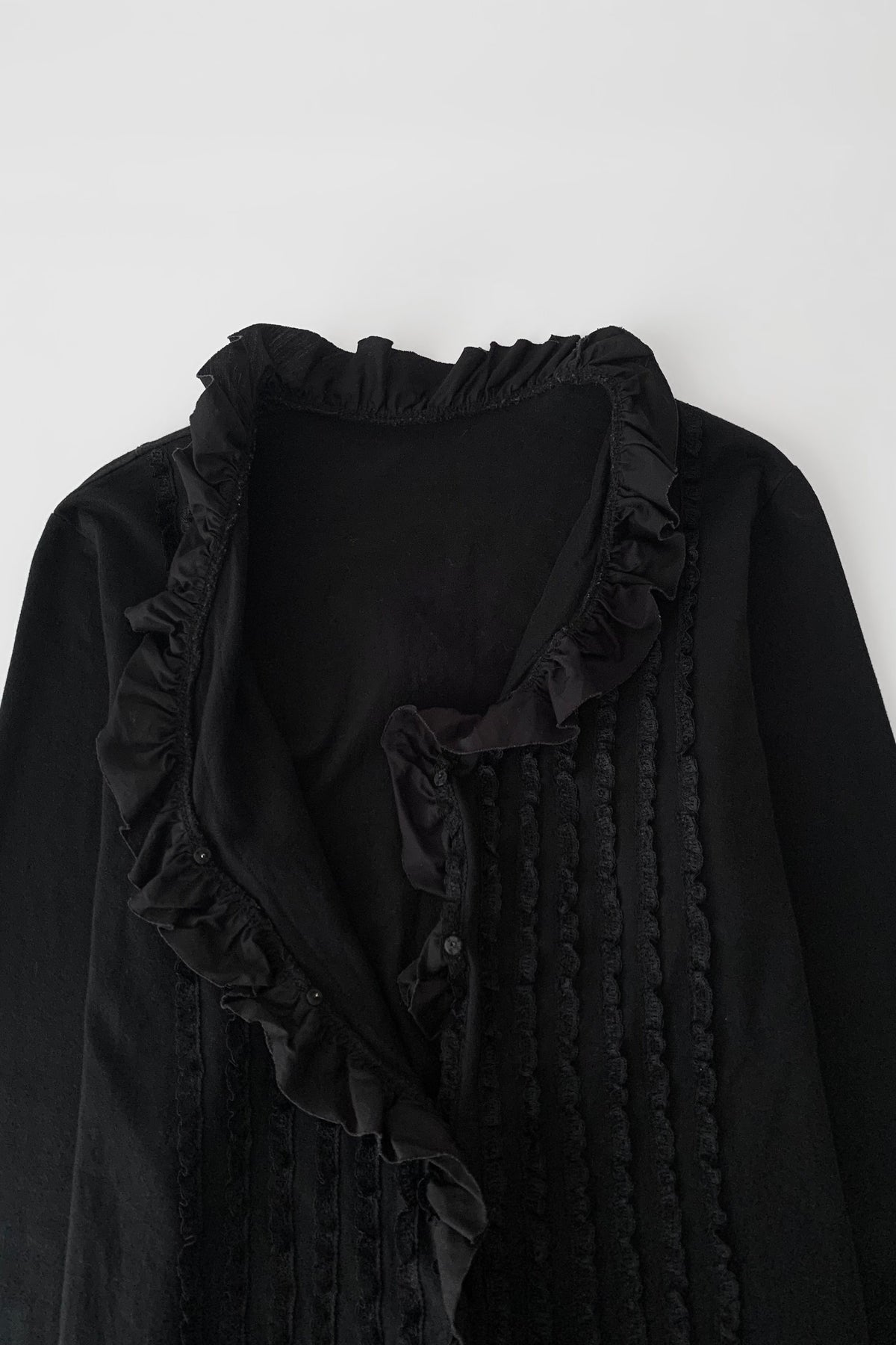 black frill buttons cotton cardigan