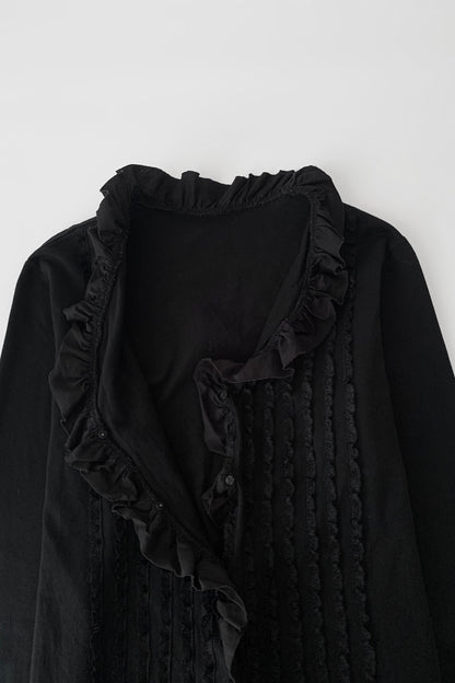 black frill buttons cotton cardigan