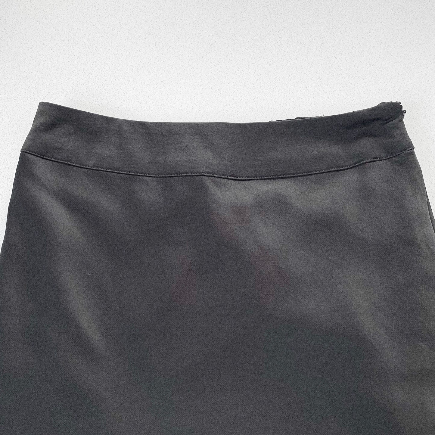 black satin flare long skirt