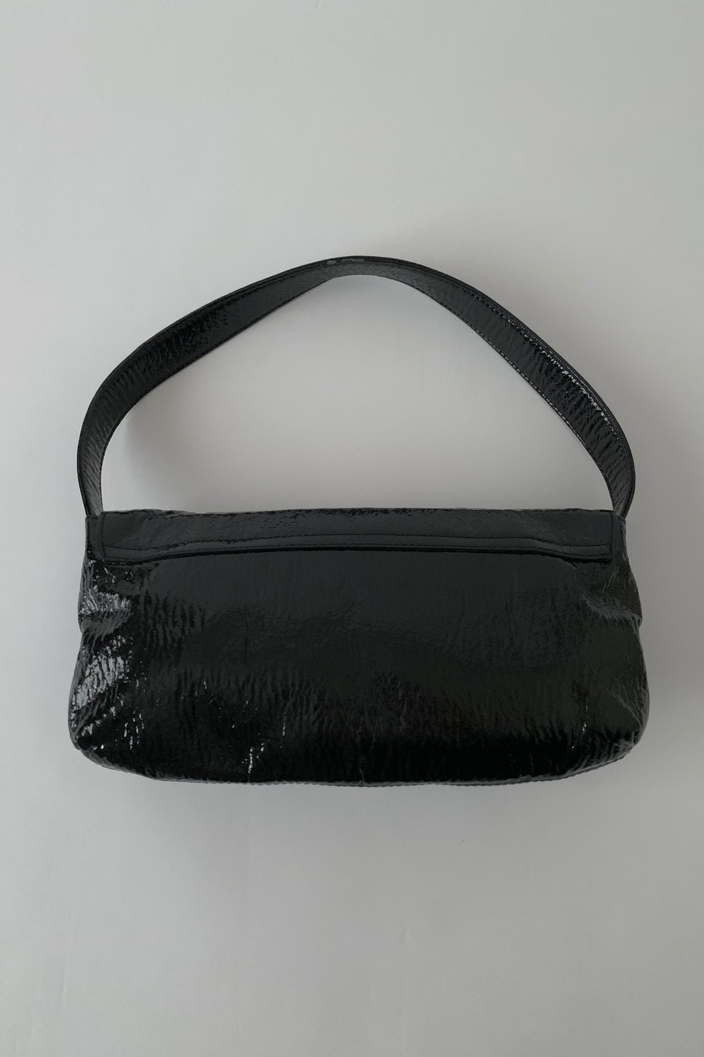 black enamel leather silver ring bag