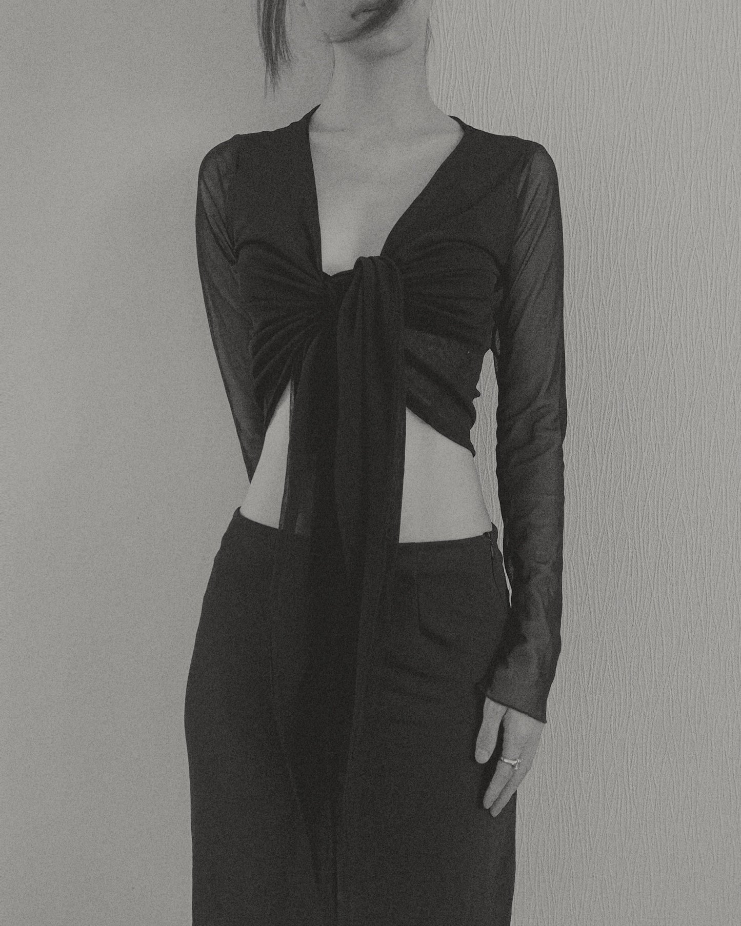 Italy black tulle wrap cardigan