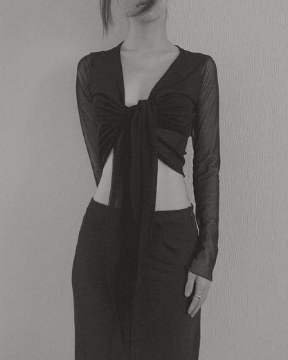 Italy black tulle wrap cardigan
