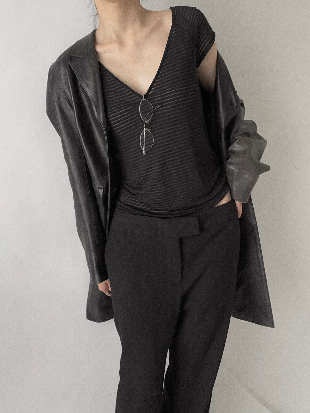 ARMANI black sheer stripe tops