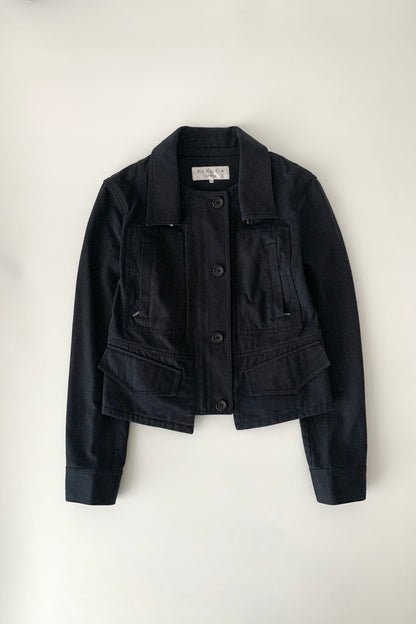 dark navy 2 way collar cotton jacket