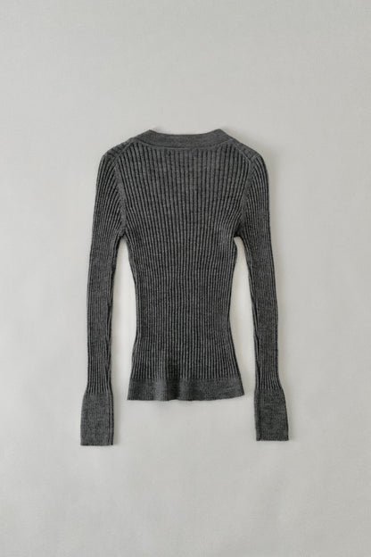 gray rib round neck knit tops