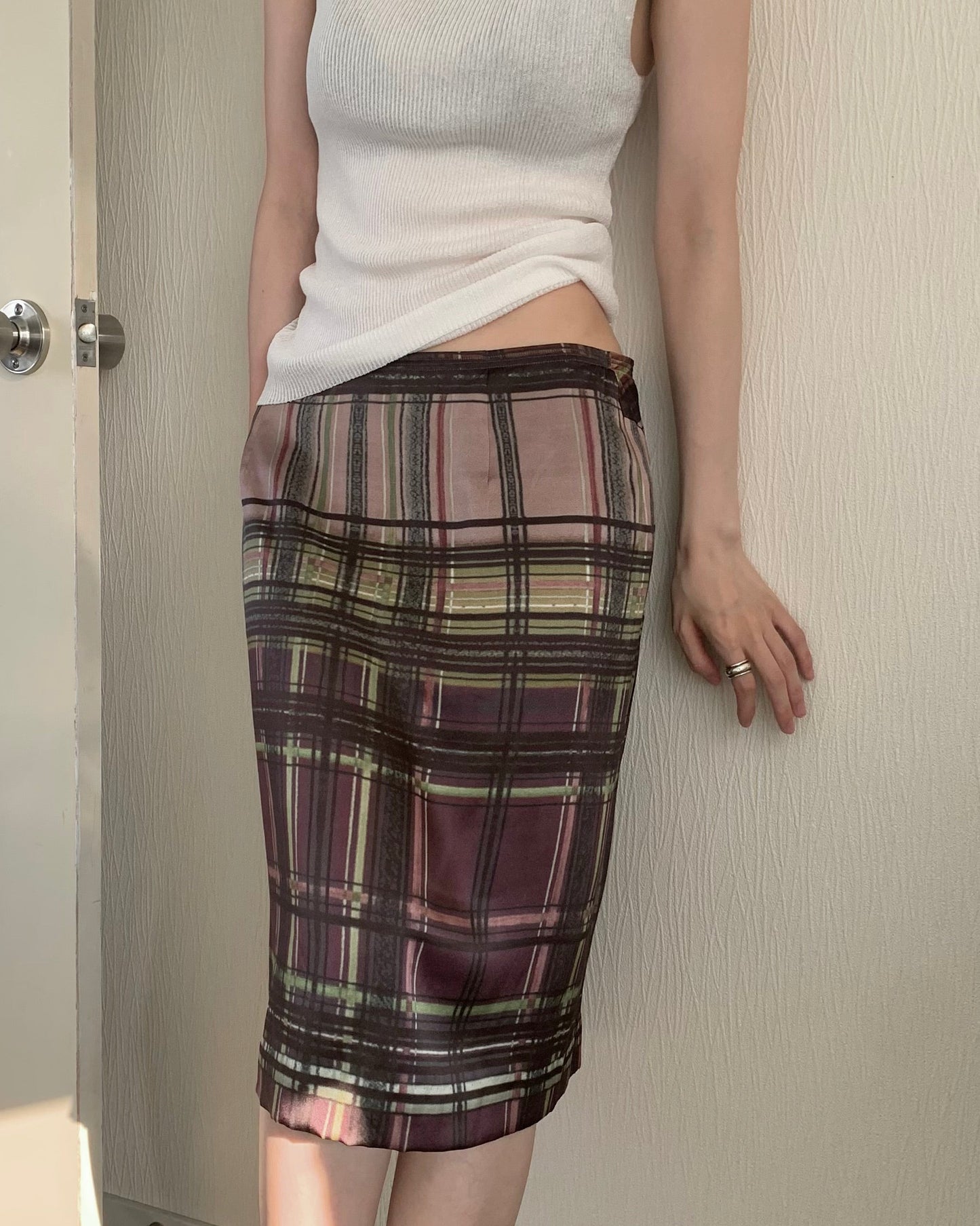 brown argyle silk skirt