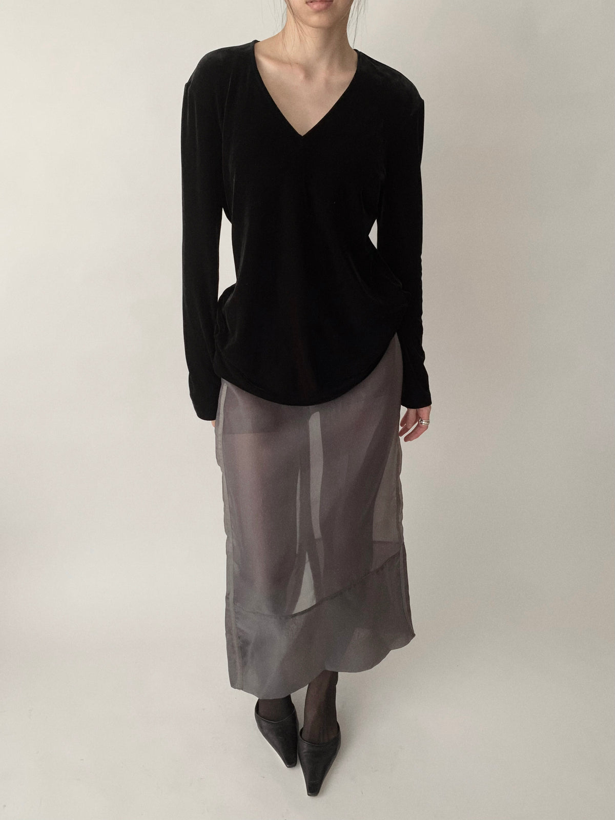 Ralph Lauren black v neck velours tops