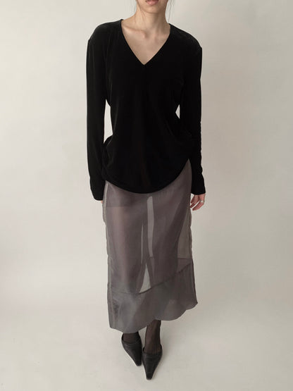 Ralph Lauren black v neck velours tops