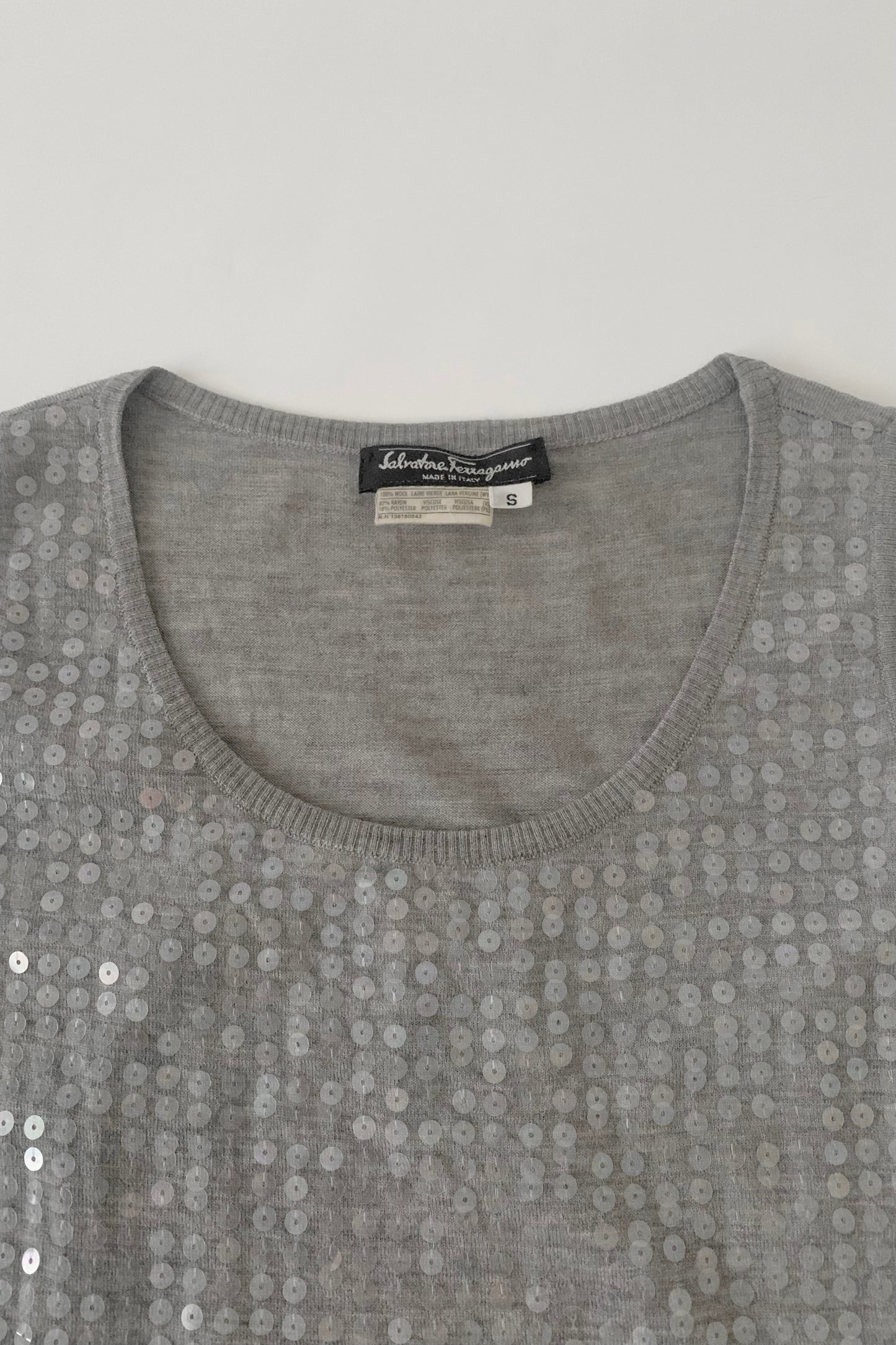 Salvatore Ferragamo gray sequins knit vest