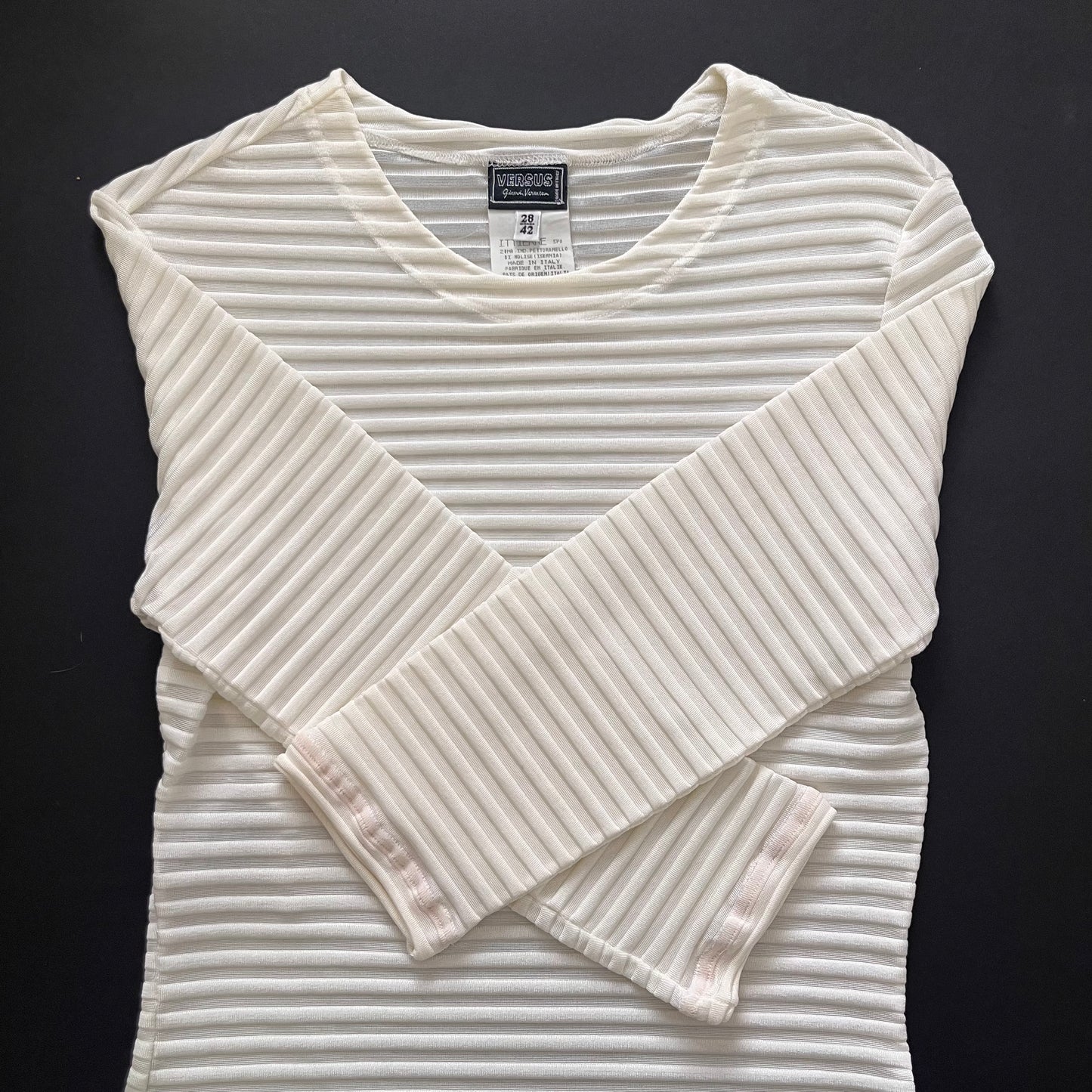 Italy ivory sheer stripe tops