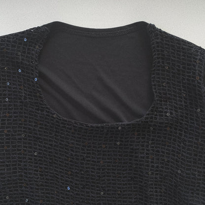 black mesh&sequins tops