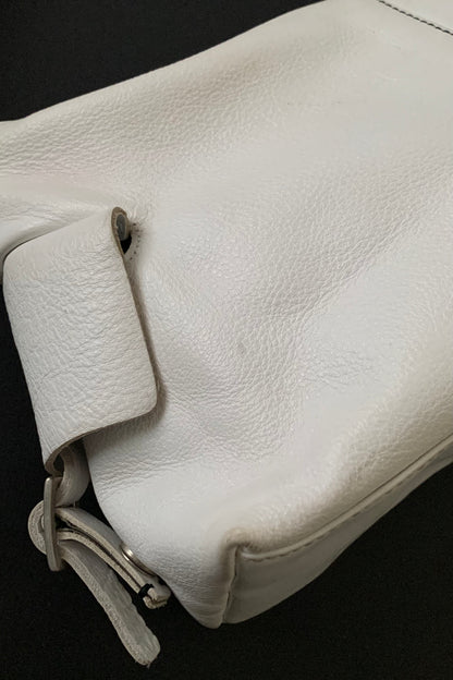 white leather side design bag