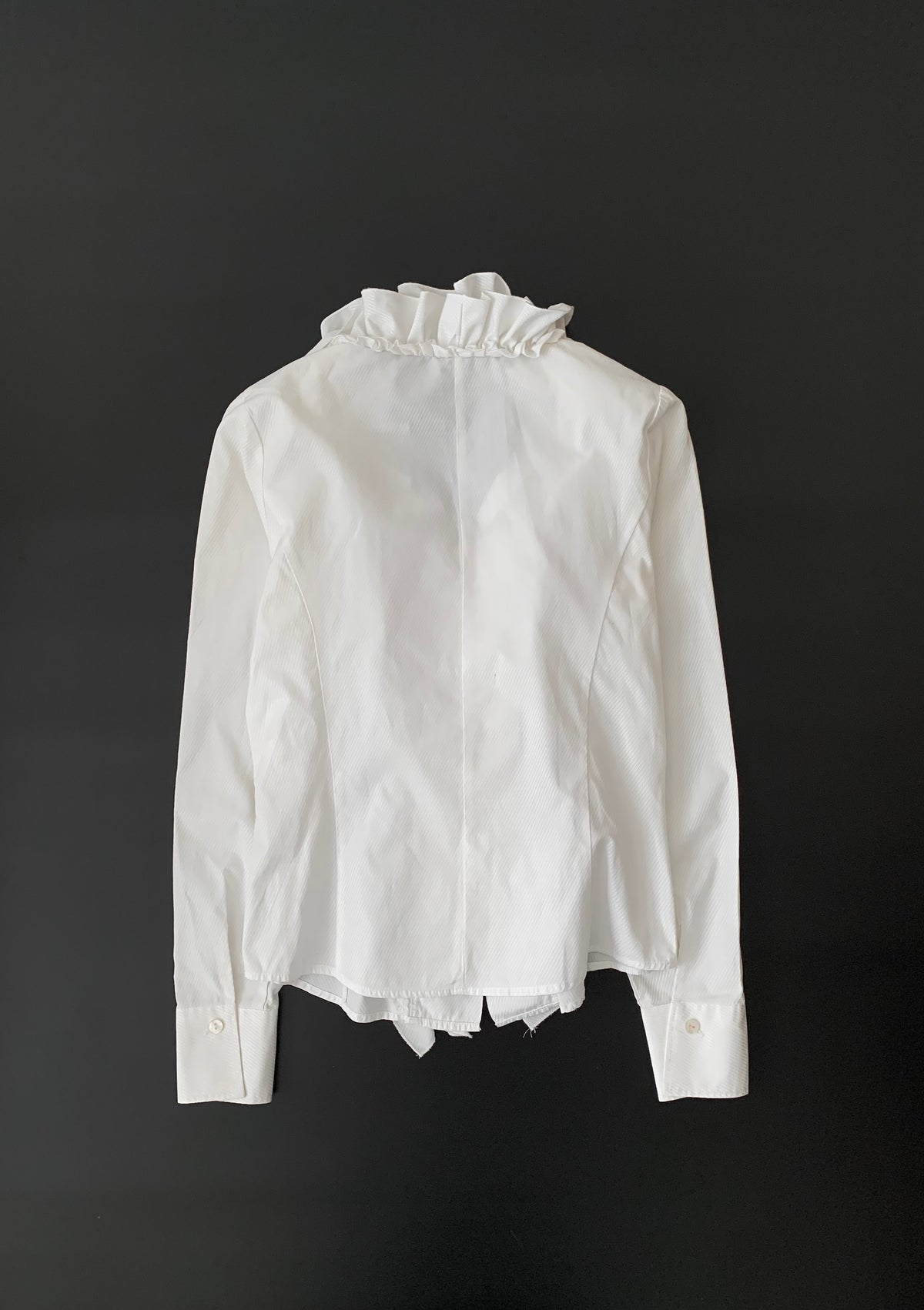 white pinstripe frill blouse