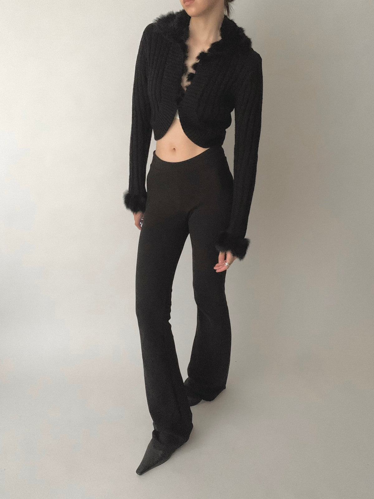 black fur knit short cardigan