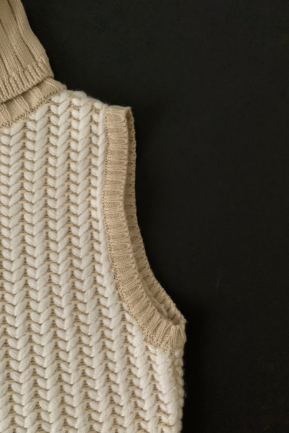 beige herringbone high neck knit vest