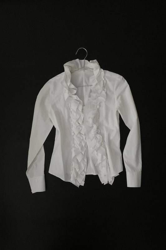 white pinstripe frill blouse