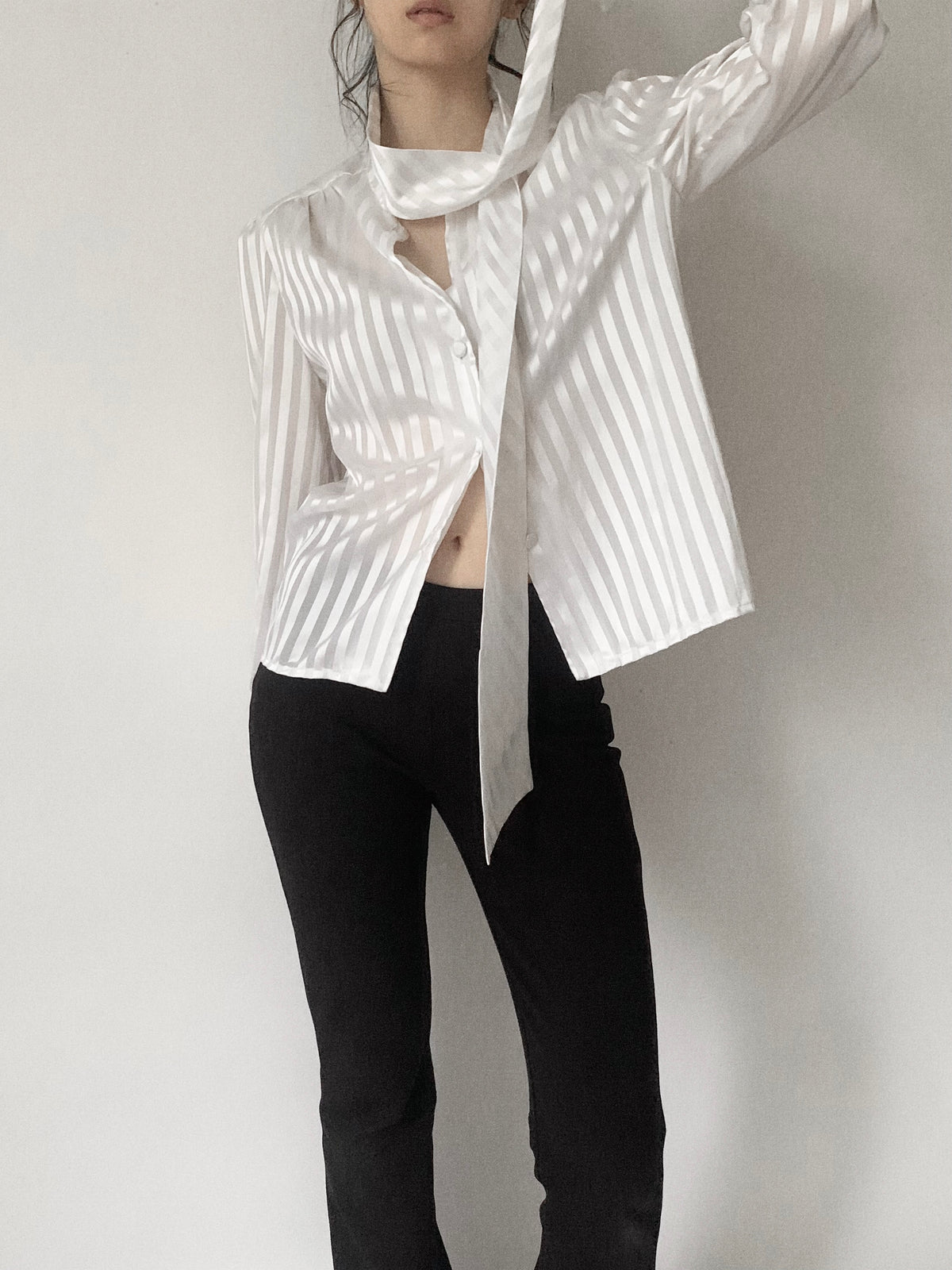 white satin tie shirt
