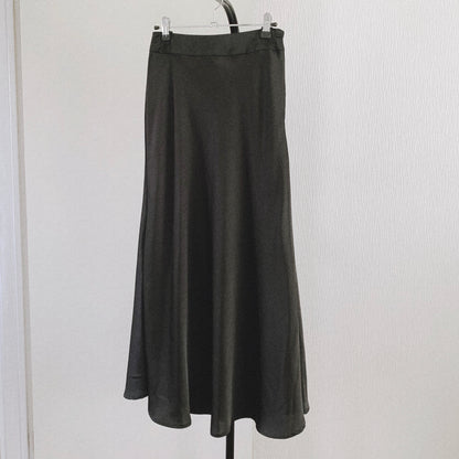 black satin flare long skirt