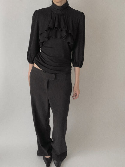 black half sleeve frill tops
