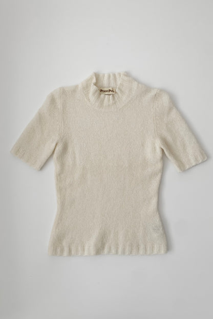 Italy ivory knit short sleeve tops