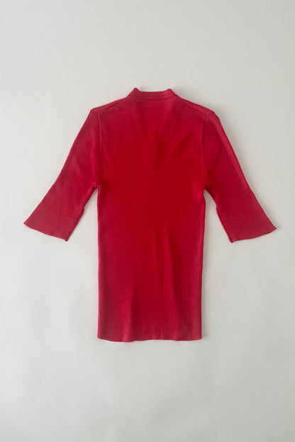 red half sleeve v neck rib tops