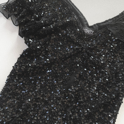 black sequins silk organzy tops