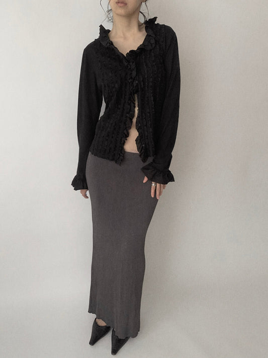 black frill buttons cotton cardigan