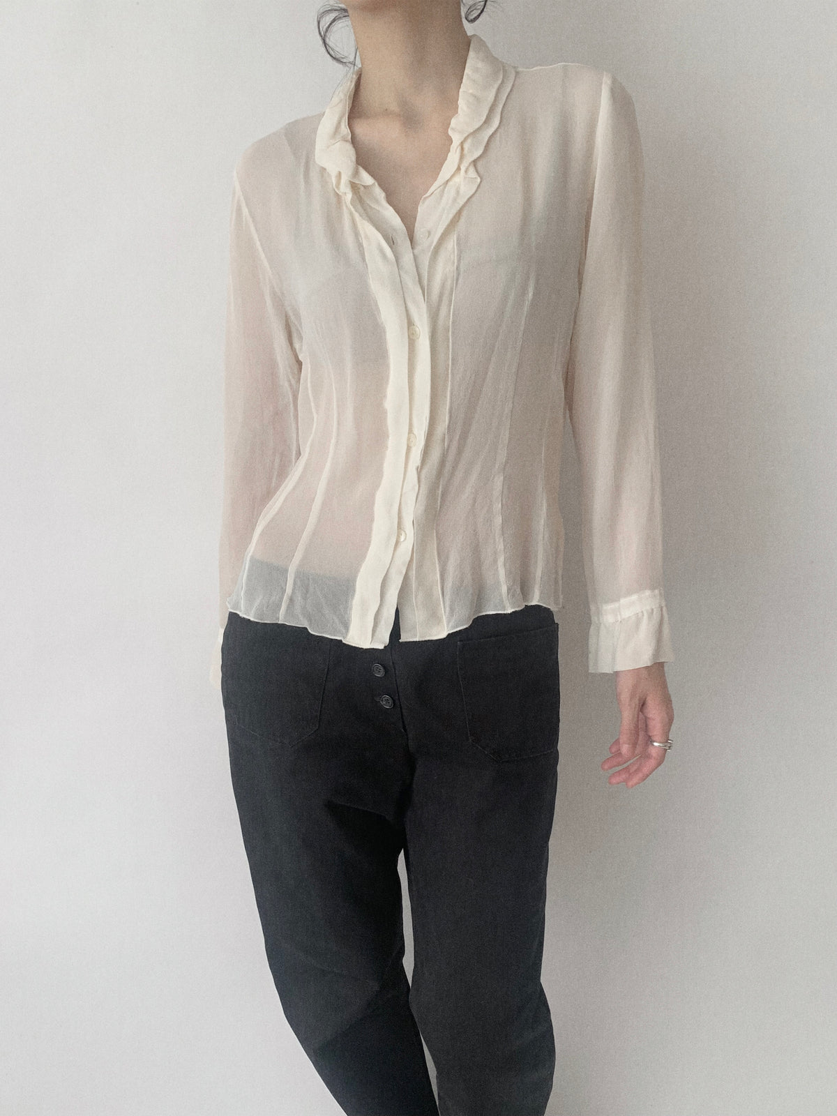 light beige silk see-through blouse